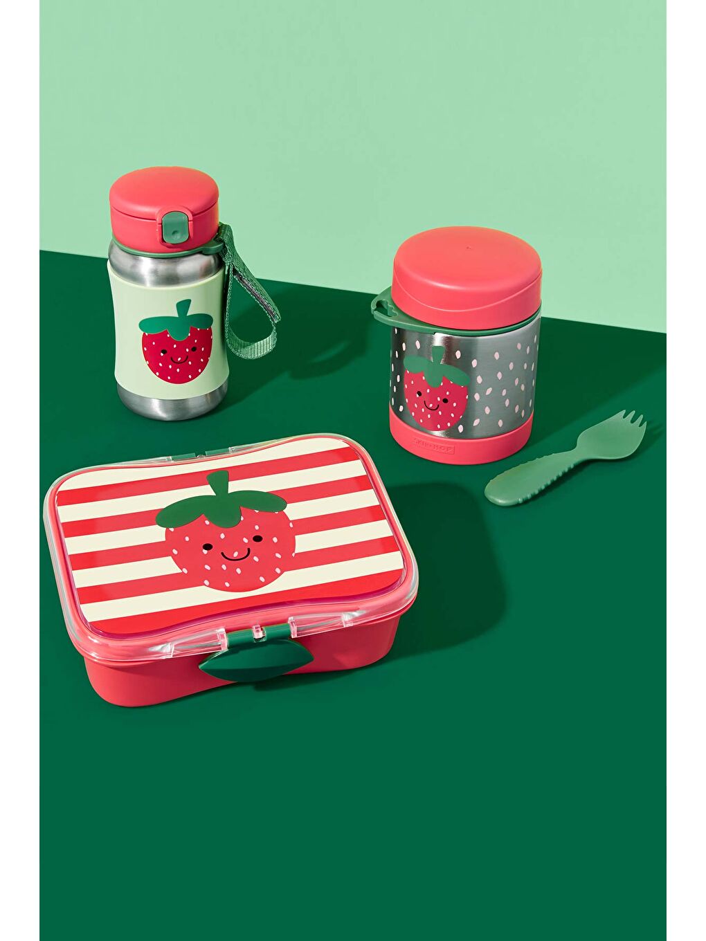 Paslanmaz Çelik Mama Saklama Termosu Seti - Çilek-2