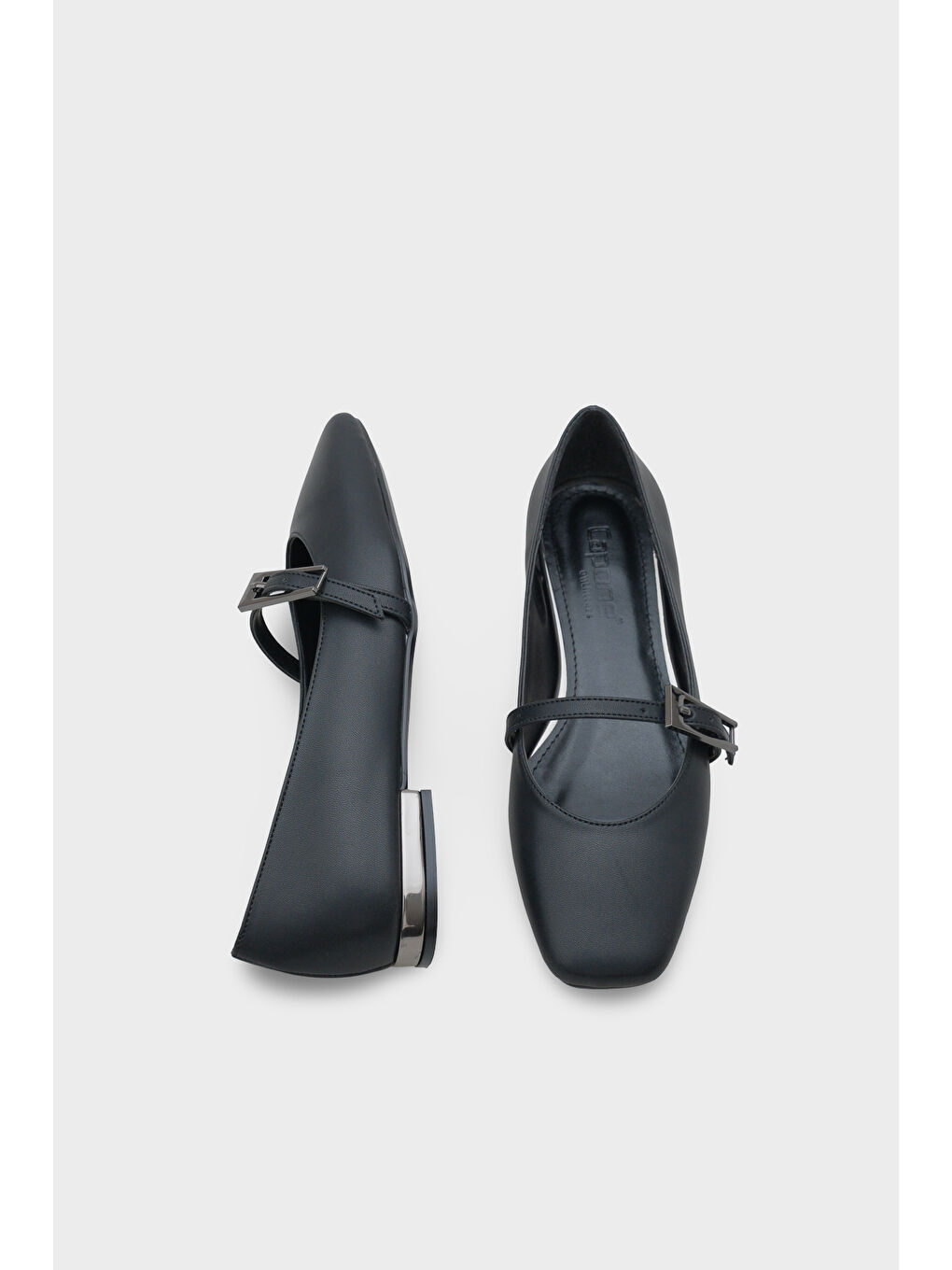 Siyah Rebbecca Küt Burunlu Kısa Topuklu Metal Tokalı Kadın Babet-4