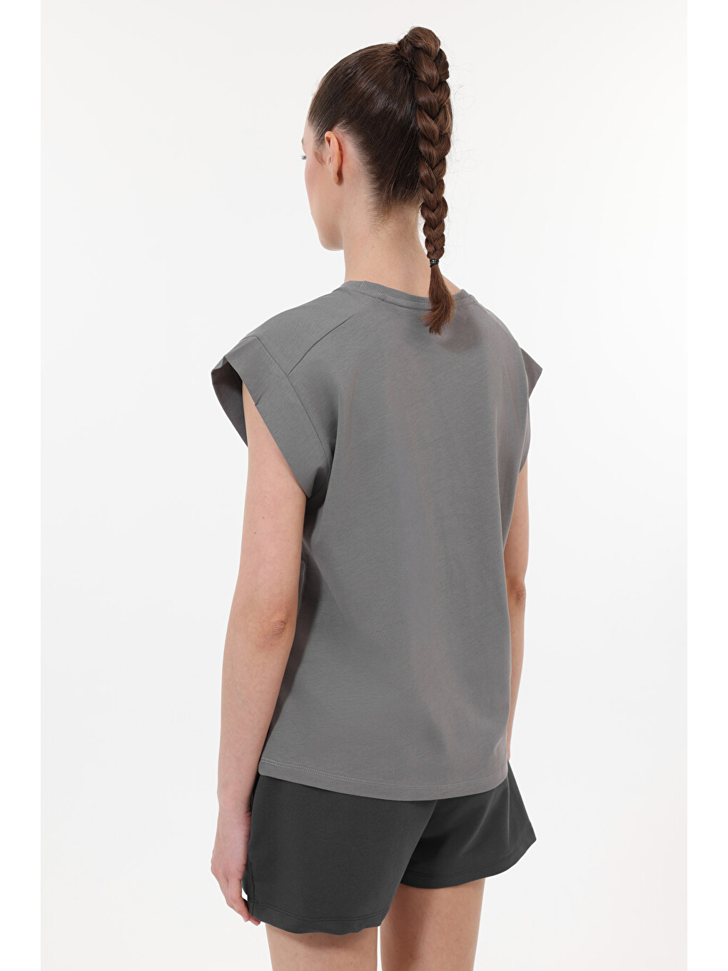 Gri WL GOSIA 11MS201 5FX Antrasit Kadın Kısa Kol T-Shirt-1