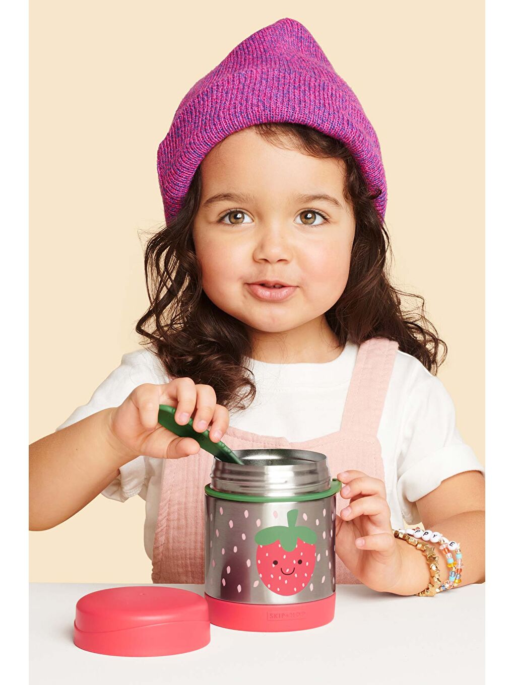 Paslanmaz Çelik Mama Saklama Termosu Seti - Çilek-3