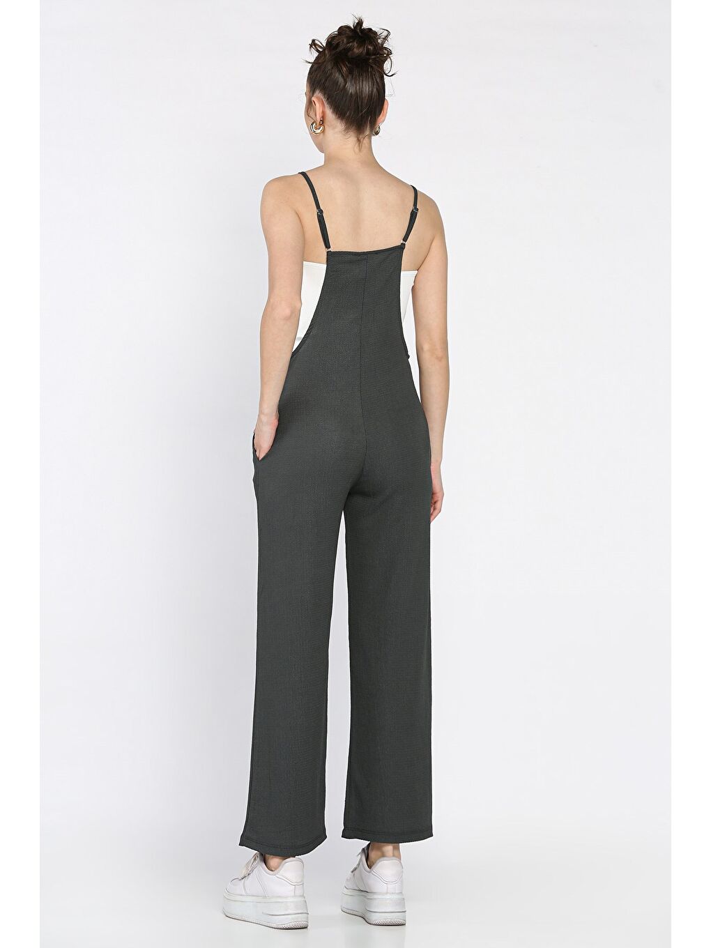 Gri Kadın Ayarlanabilir Askılı Bürümcük Tulum-2