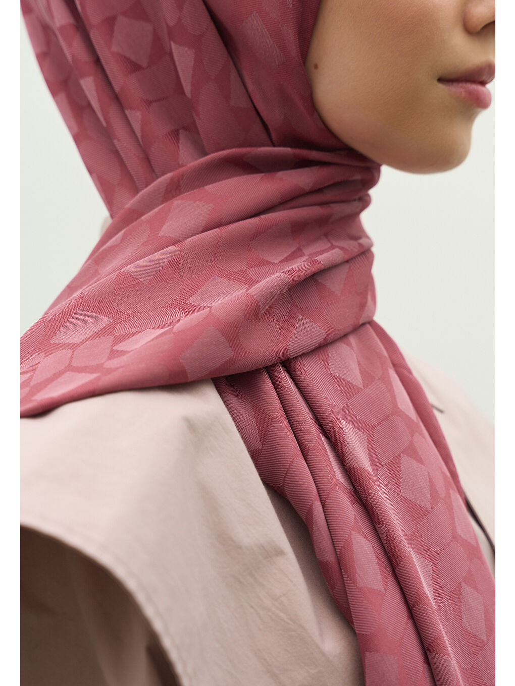 Pembe OSLO PAMUK FLOŞ JAKARLI ŞAL VINTAGE ROSE-3