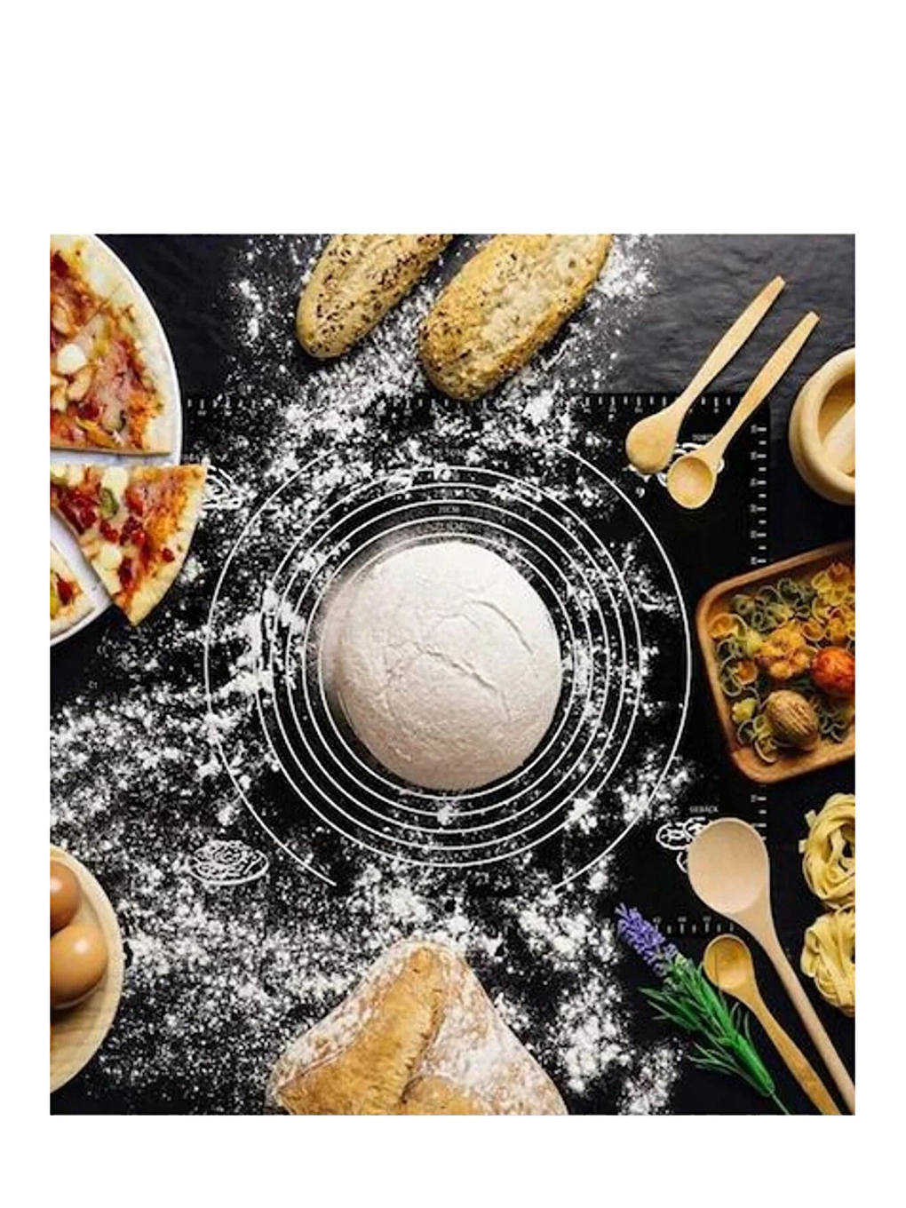 Karışık Isıya Dayanıklı Hamur Pişirme Altlığı ve Ölçülü Hamur Açma Matı 45x65 cm Siyah-3
