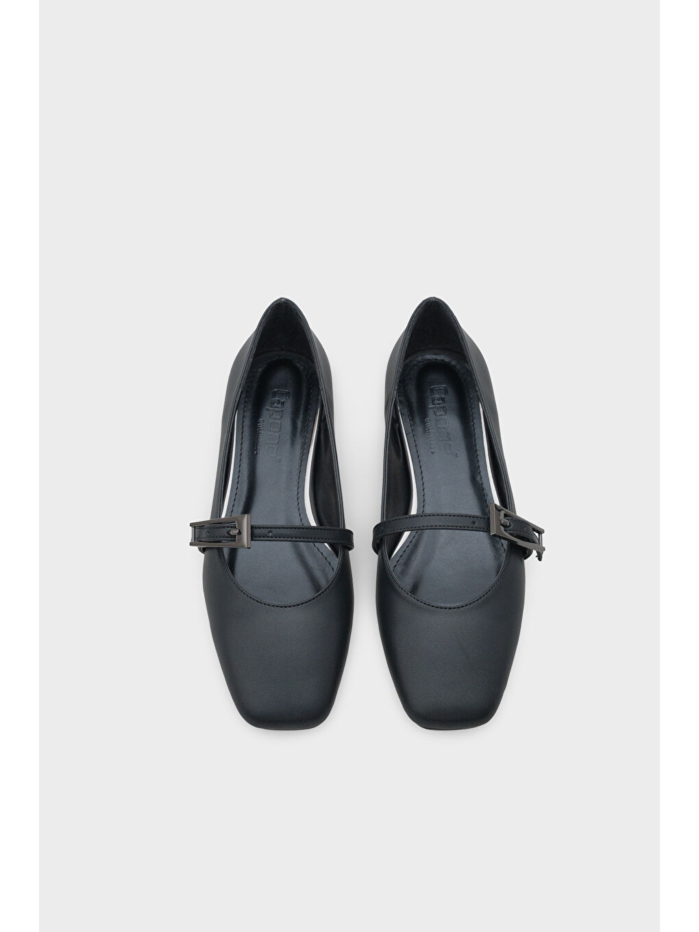 Siyah Rebbecca Küt Burunlu Kısa Topuklu Metal Tokalı Kadın Babet-5