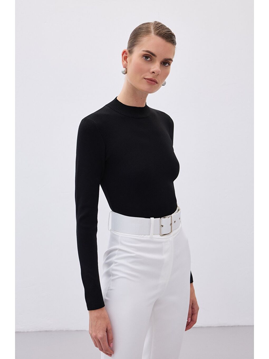 Yarım Balıkçı Triko Bluz - Siyah-1