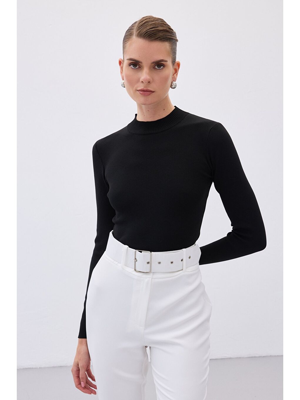 Yarım Balıkçı Triko Bluz - Siyah-2