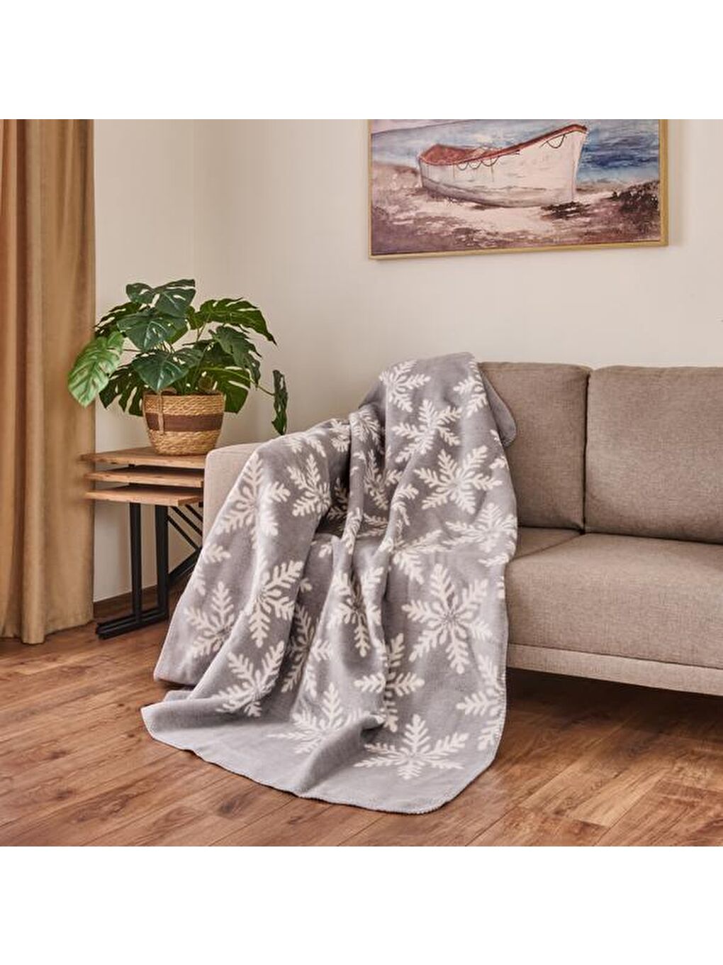 Soft Kar Tanesi Pamuklu Tv Battaniyesi - Buz Mavisi - 130x170 cm