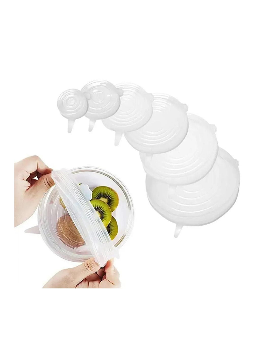 Renksiz Silikon Dikdörtgen-Yuvarlak-Kare Cam Saklama Kabı Kapakları ve 6'lı Esnek Silikon Kapak-6