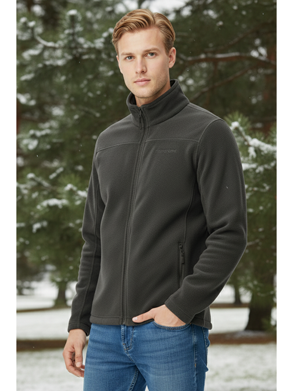 Ekru Erkek Polar Fermuarlı Sweatshirt-2