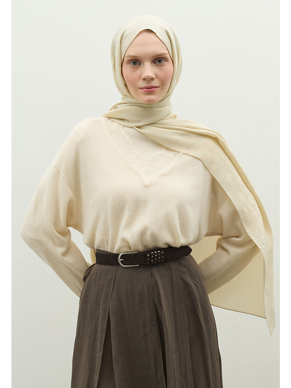 Bej OSLO PAMUK FLOŞ JAKARLI ŞAL BEJ