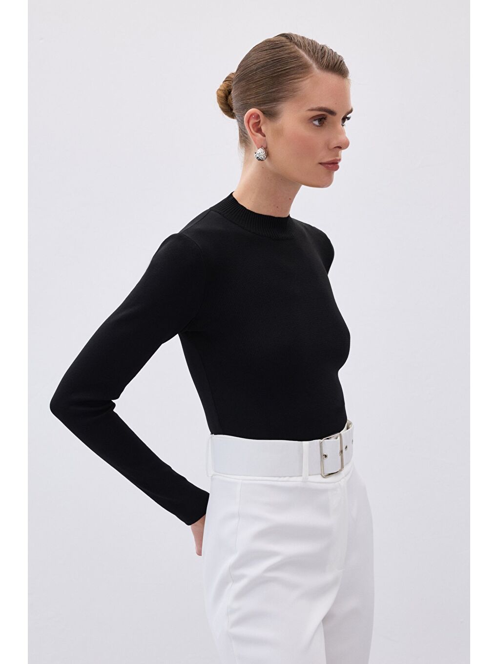 Yarım Balıkçı Triko Bluz - Siyah-3