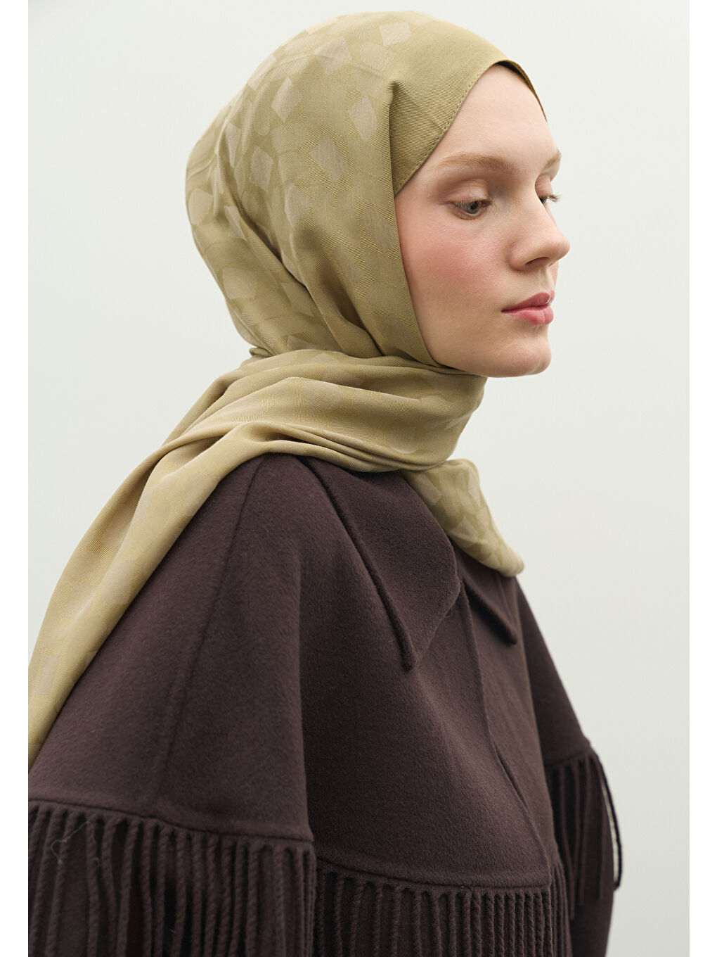 Bej OSLO PAMUK FLOŞ JAKARLI ŞAL VİZON-2