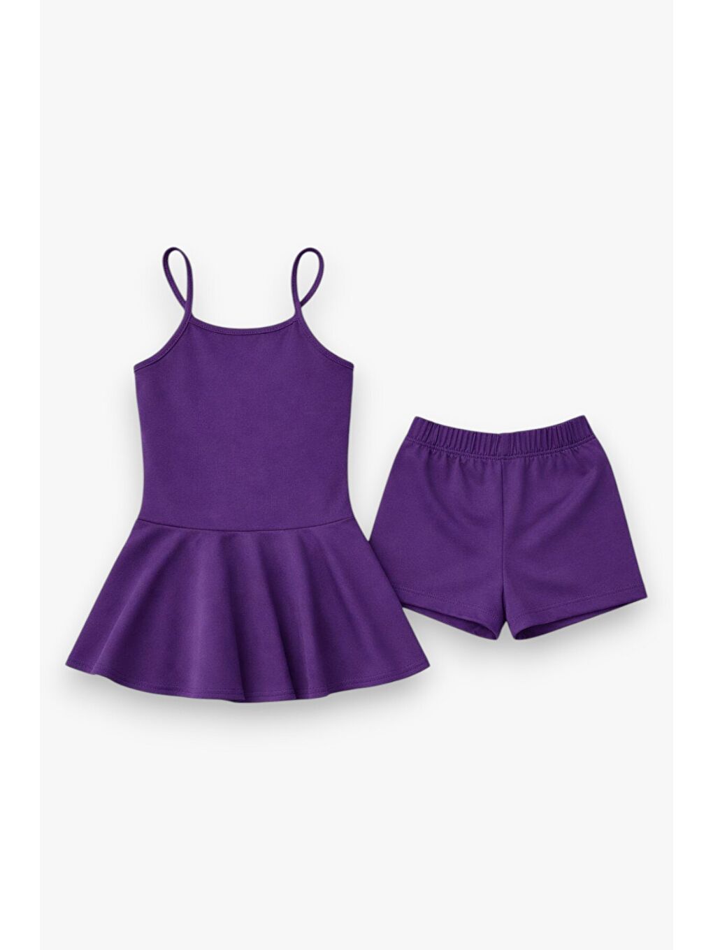 Mor Kız Çocuk Garson Mayo Elbiseli Şortlu 2’li Takım 12425