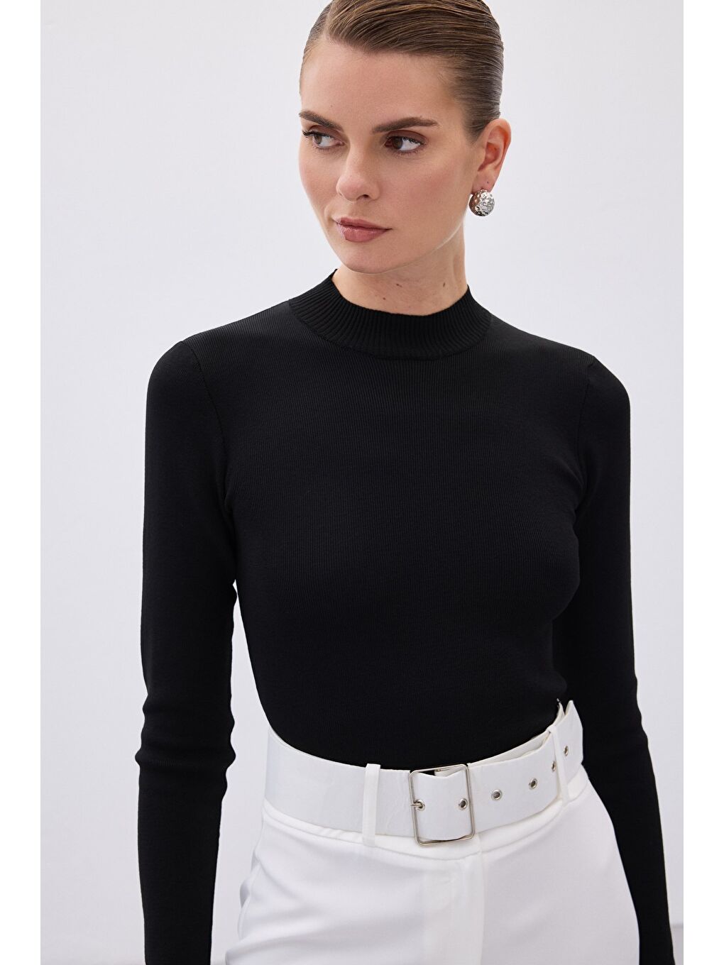 Yarım Balıkçı Triko Bluz - Siyah-5