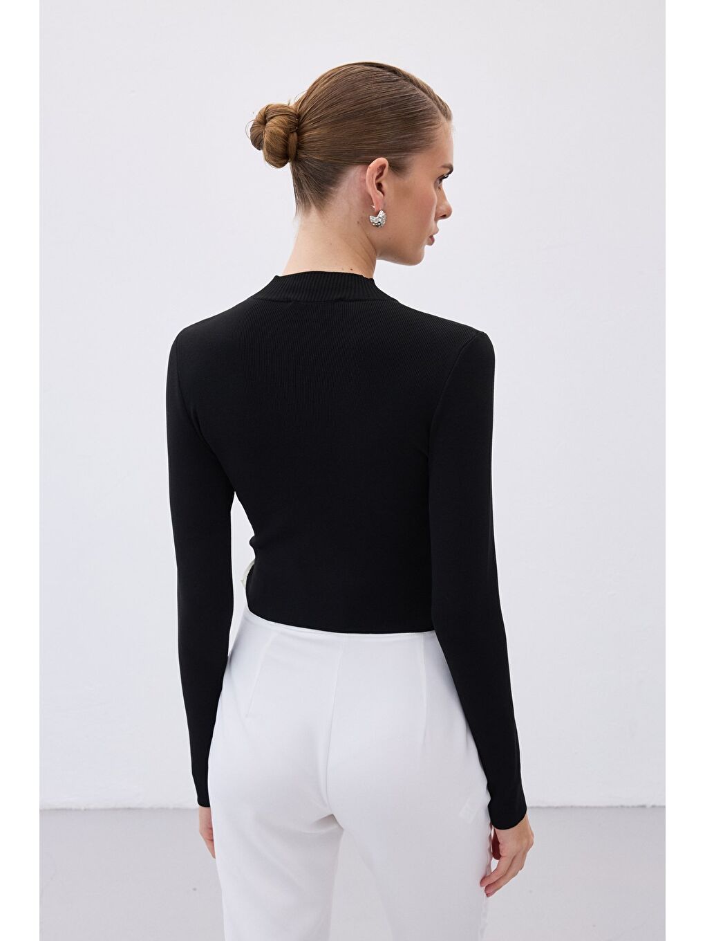 Yarım Balıkçı Triko Bluz - Siyah-6