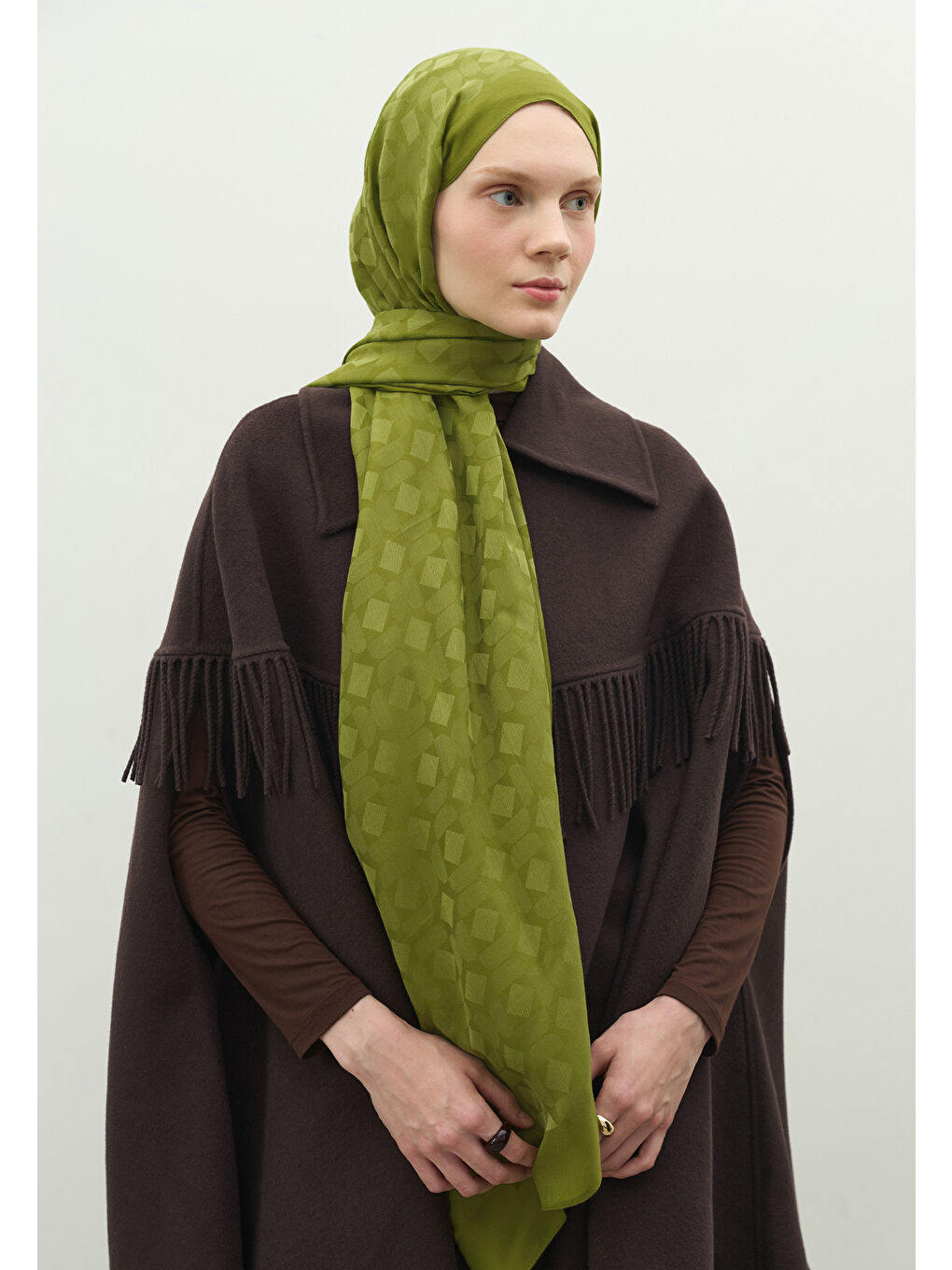 Yeşil OSLO PAMUK FLOŞ JAKARLI ŞAL ORMAN