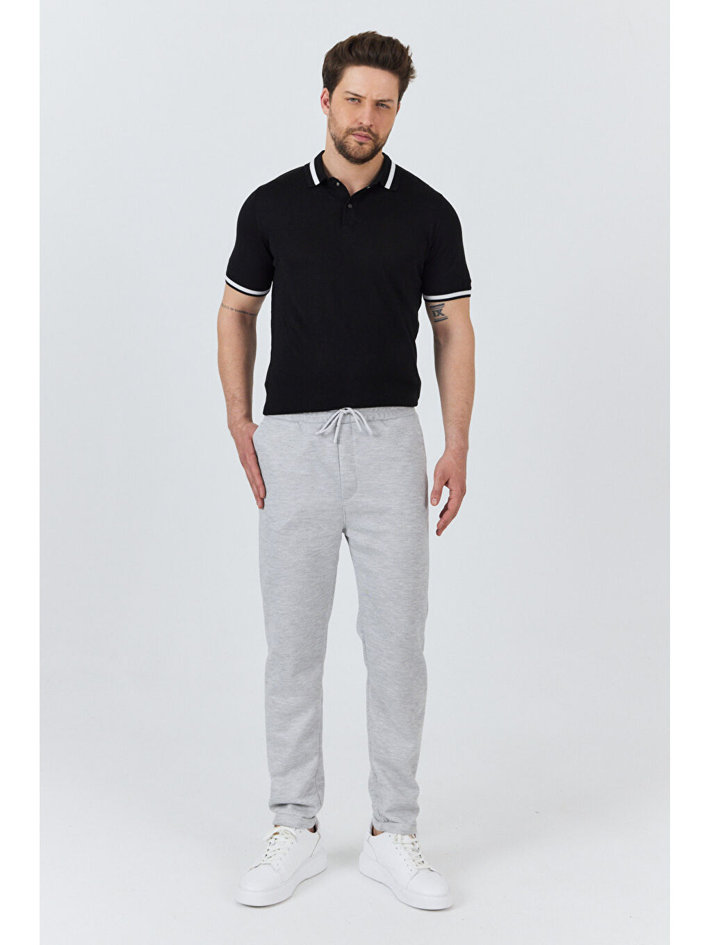 Beyaz Erkek Jogger Pantolon Rahat Kalıp Spor Günlük Jogger Pantolon 3520-1