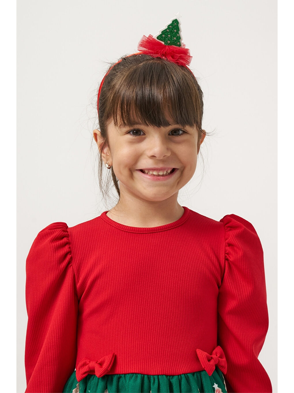 Yeşil Eteği Çam Ağaçlı Kız Çocuk Elbise - Nomi-4