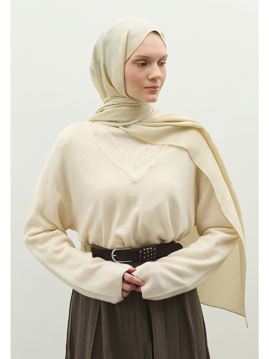 Bej OSLO PAMUK FLOŞ JAKARLI ŞAL BEJ-1