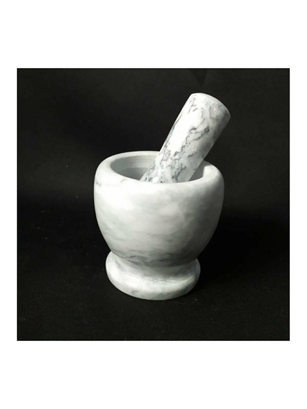 Doğal Desenli Yekpare Mermer Oyma Havan Beyaz Renkli Ayaklı-5