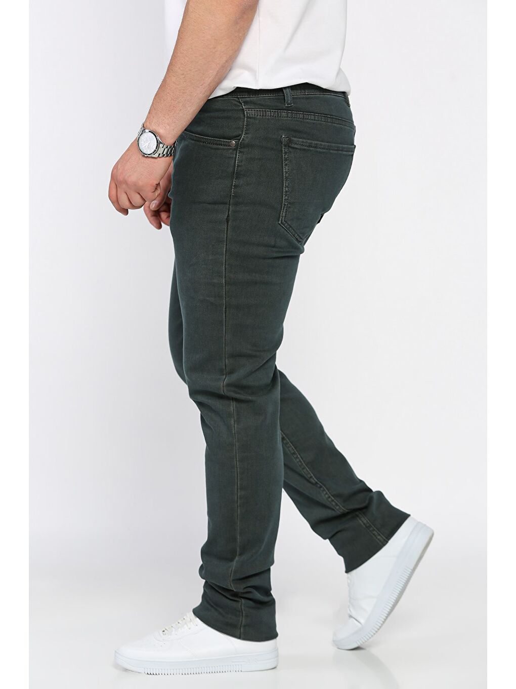 Haki Erkek Elastanlı Jean Pantolon-1
