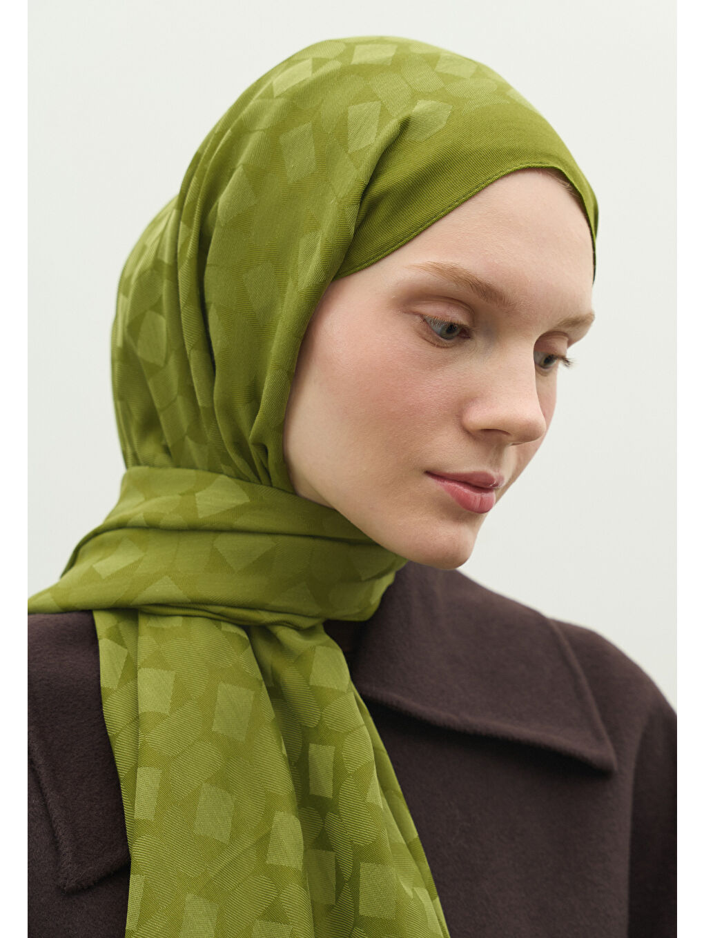 Yeşil OSLO PAMUK FLOŞ JAKARLI ŞAL ORMAN-1