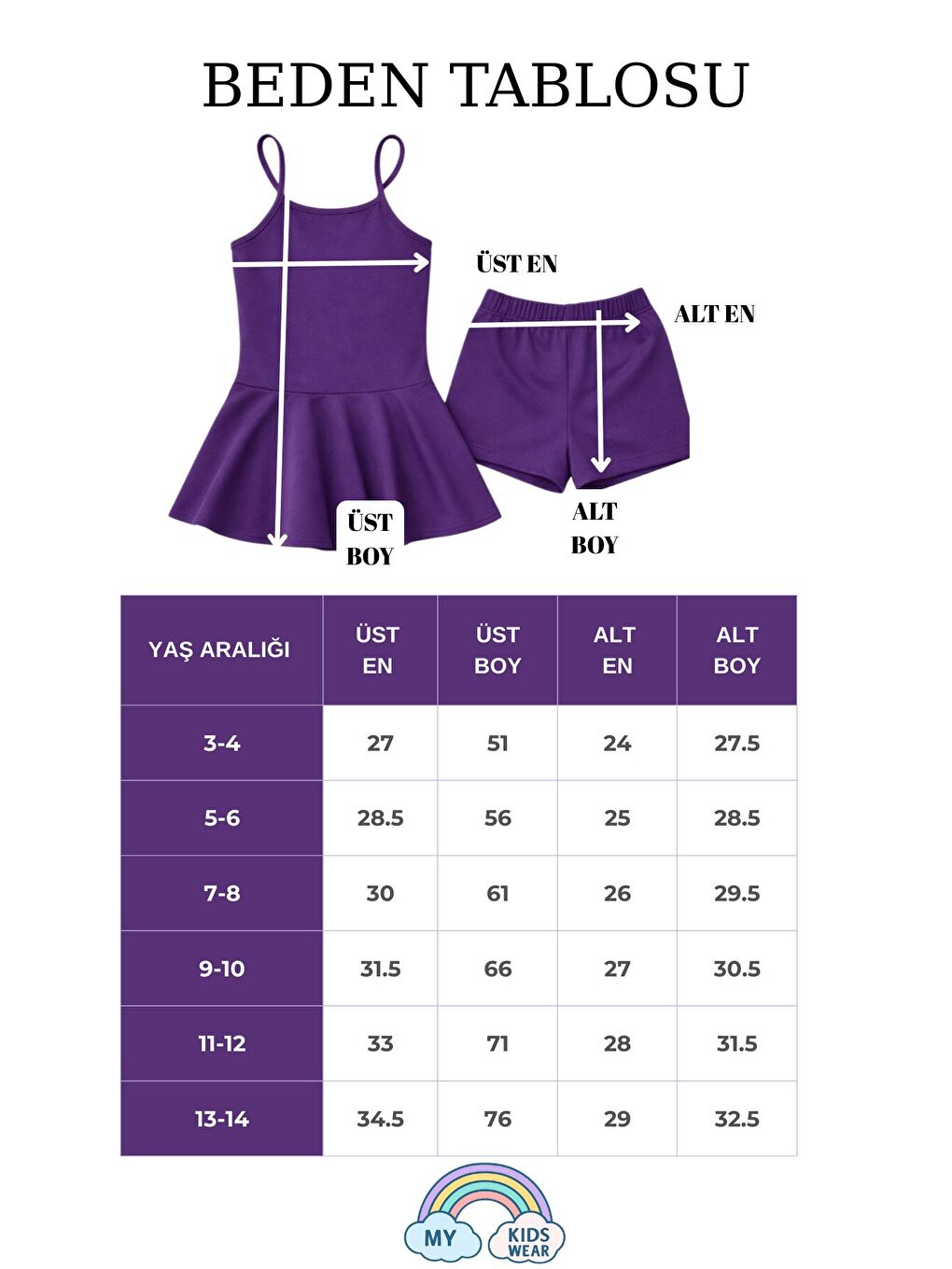 Mor Kız Çocuk Garson Mayo Elbiseli Şortlu 2’li Takım 12425-1