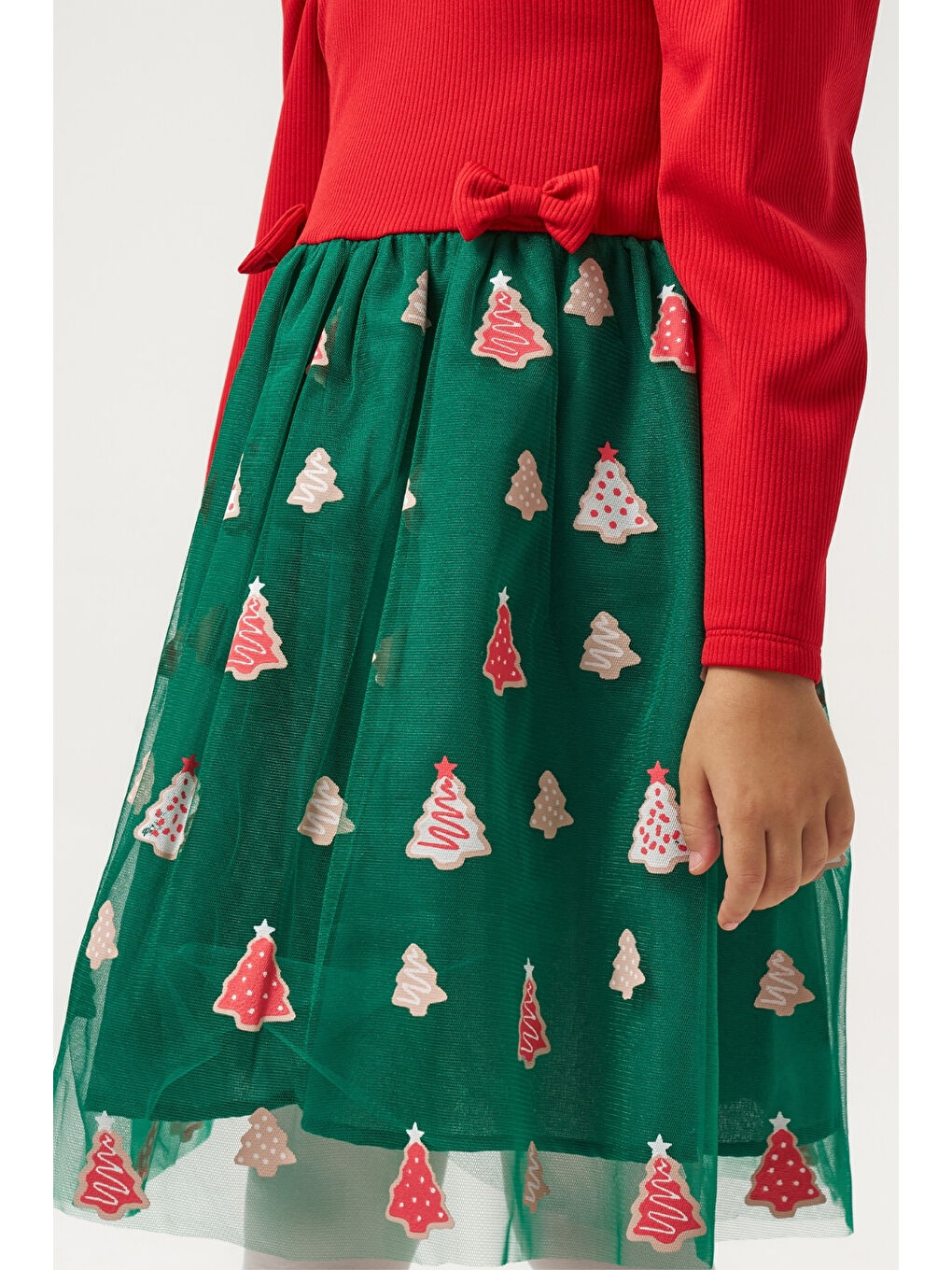 Yeşil Eteği Çam Ağaçlı Kız Çocuk Elbise - Nomi-6