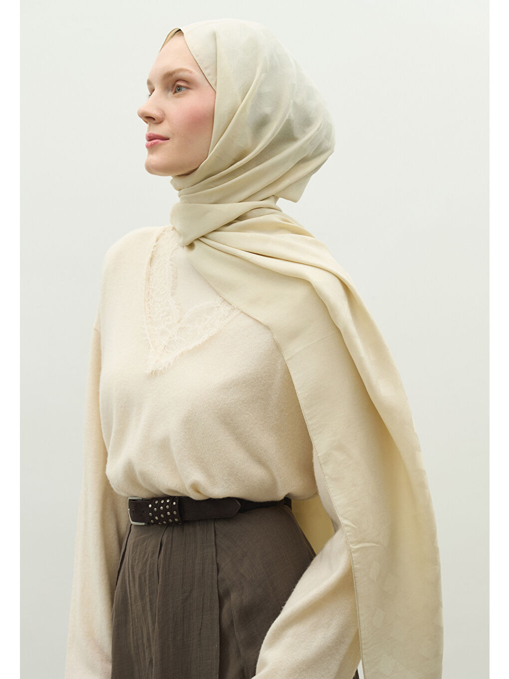 Bej OSLO PAMUK FLOŞ JAKARLI ŞAL BEJ-3