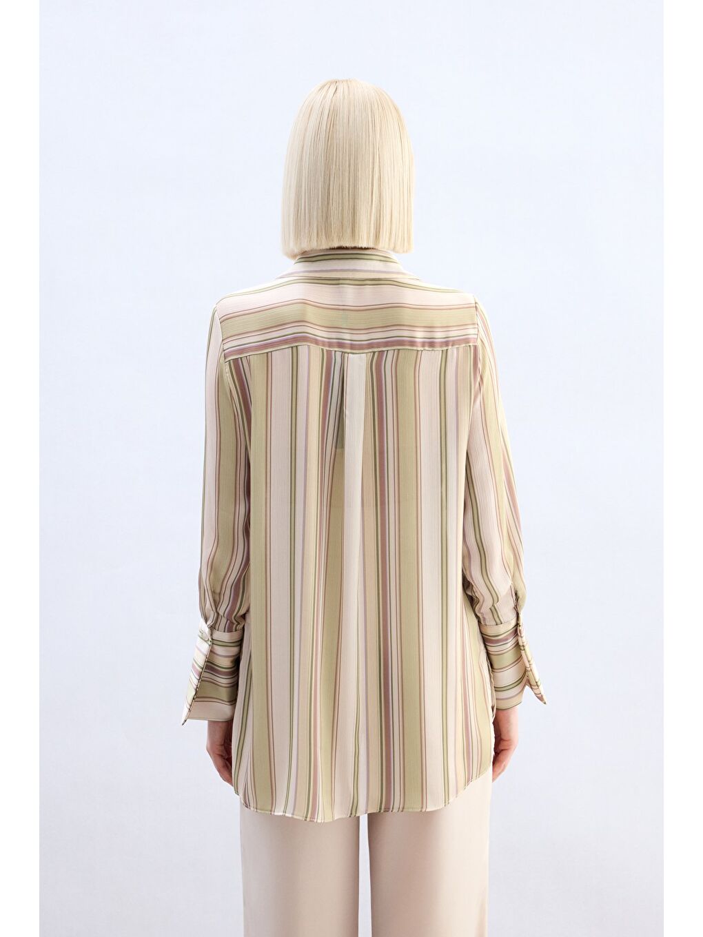Renkli Çizgili Gömlek - Yağ Yeşili-5
