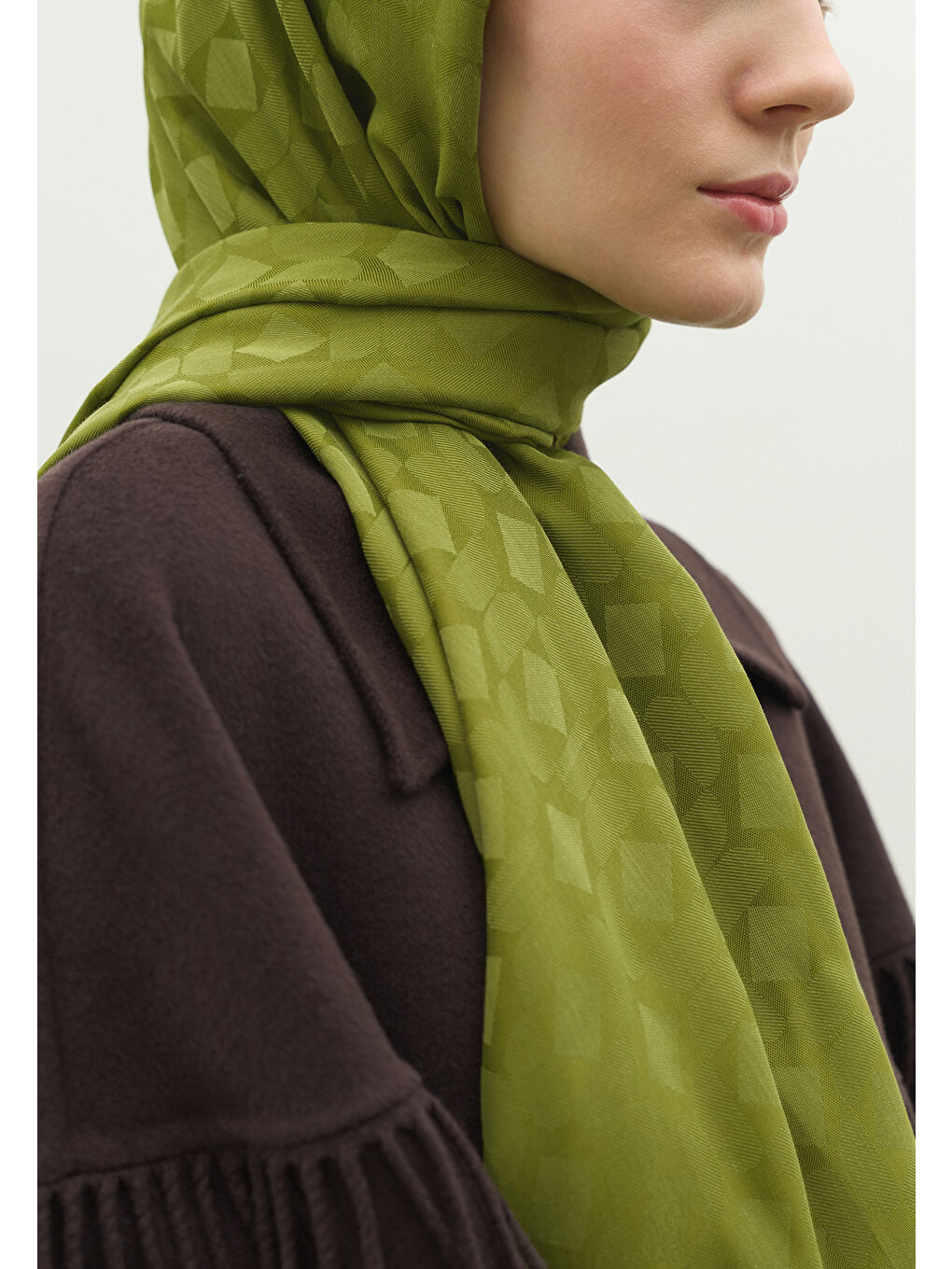 Yeşil OSLO PAMUK FLOŞ JAKARLI ŞAL ORMAN-3