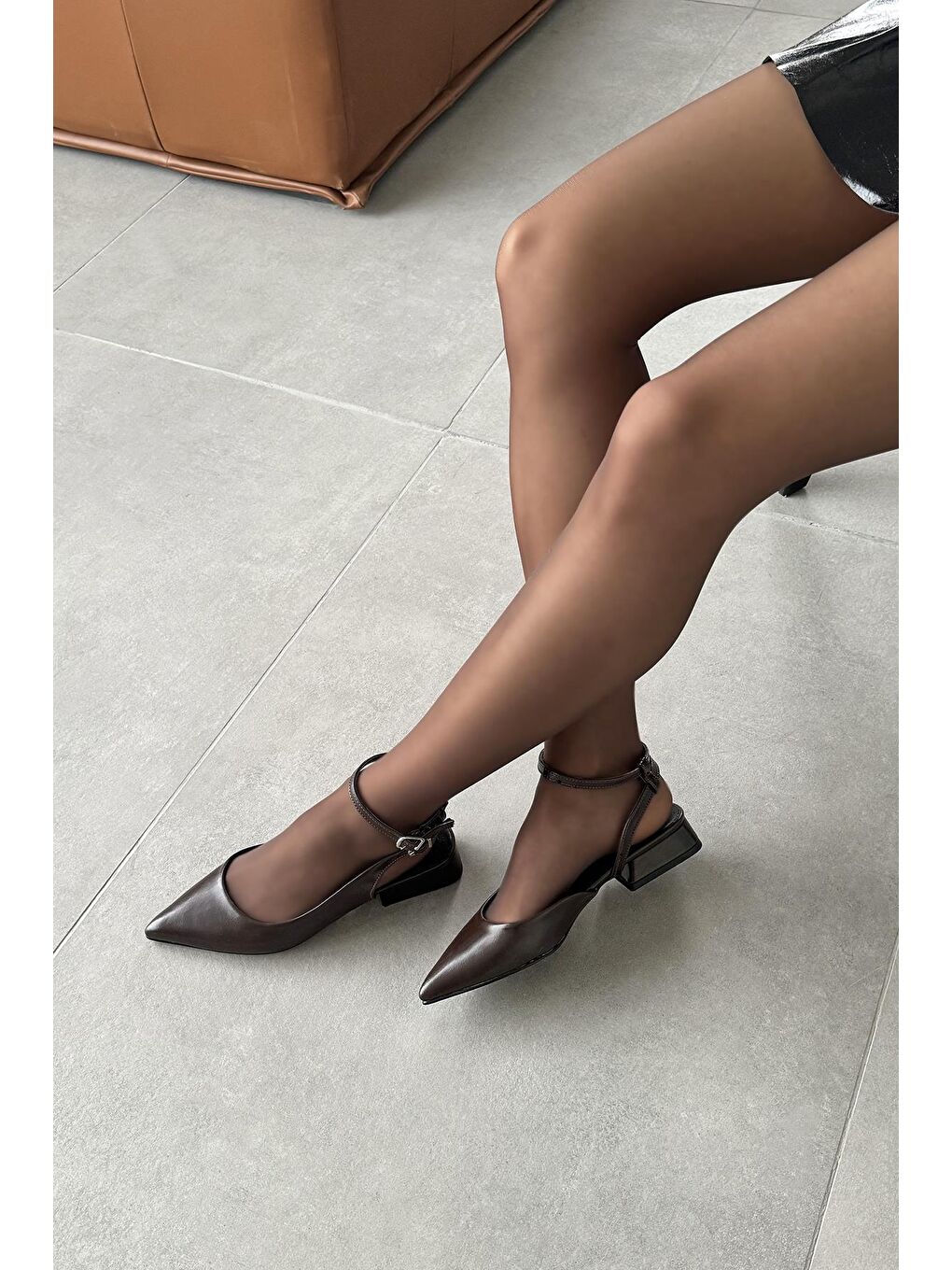 Kahverengi Edel Kadın Topuklu Kırışık Deri Ayakkabı Kahve-1