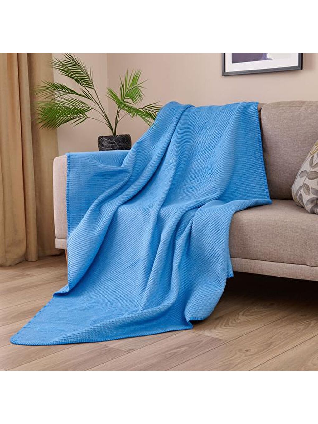 Soft Moza Pamuklu Tv Battaniyesi - Saks Mavisi - 130x170 cm