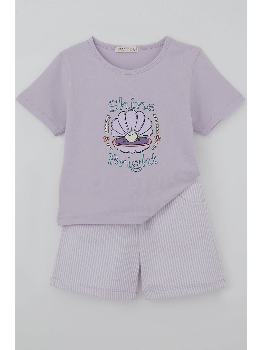 Kız Çocuk Şortlu Takım Deniz Kabuğundaki İnci Işıltısı Açık Lila (5-10 Yaş)