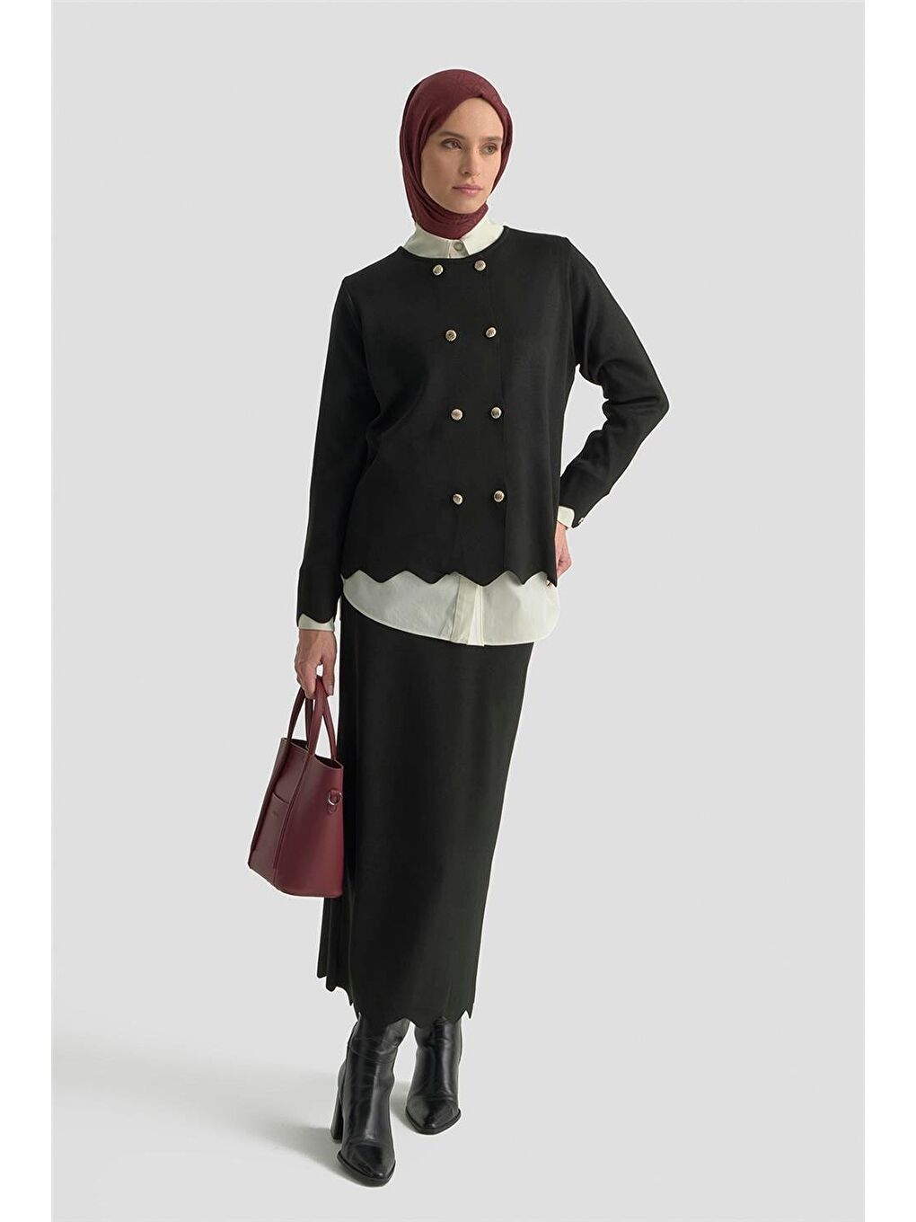 Düğme Detaylı Triko Takım 25Ktd6118 Siyah-1