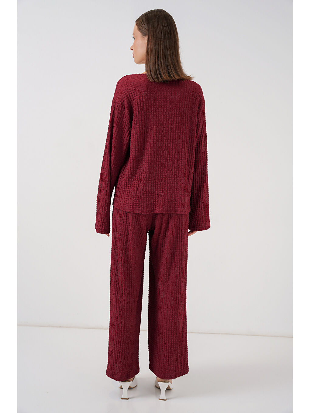 Kadın Örme Bluz Pantolon İkili Takım 30052 - Bordo-5