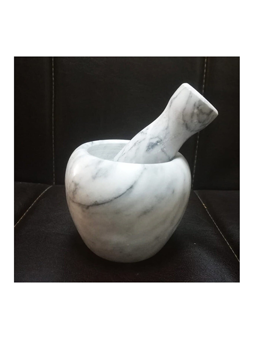 Doğal Desenli Yekpare Mermer Oyma Havan Beyaz Renkli Düz Model-4