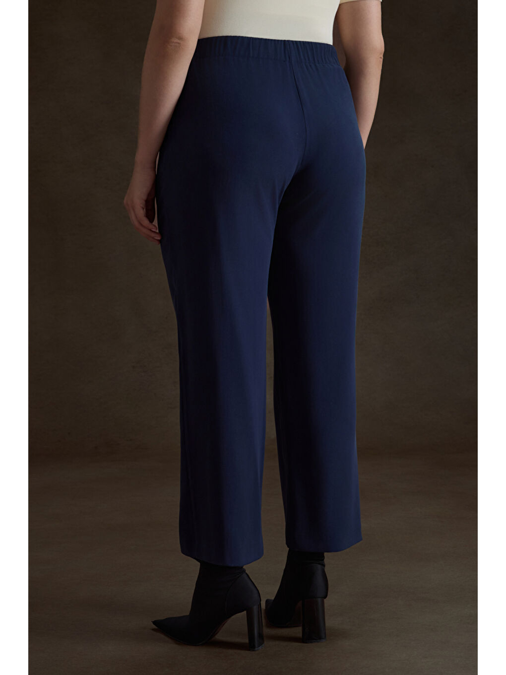 Lacivert Beli Bağcıklı Lyocell Pantolon-4