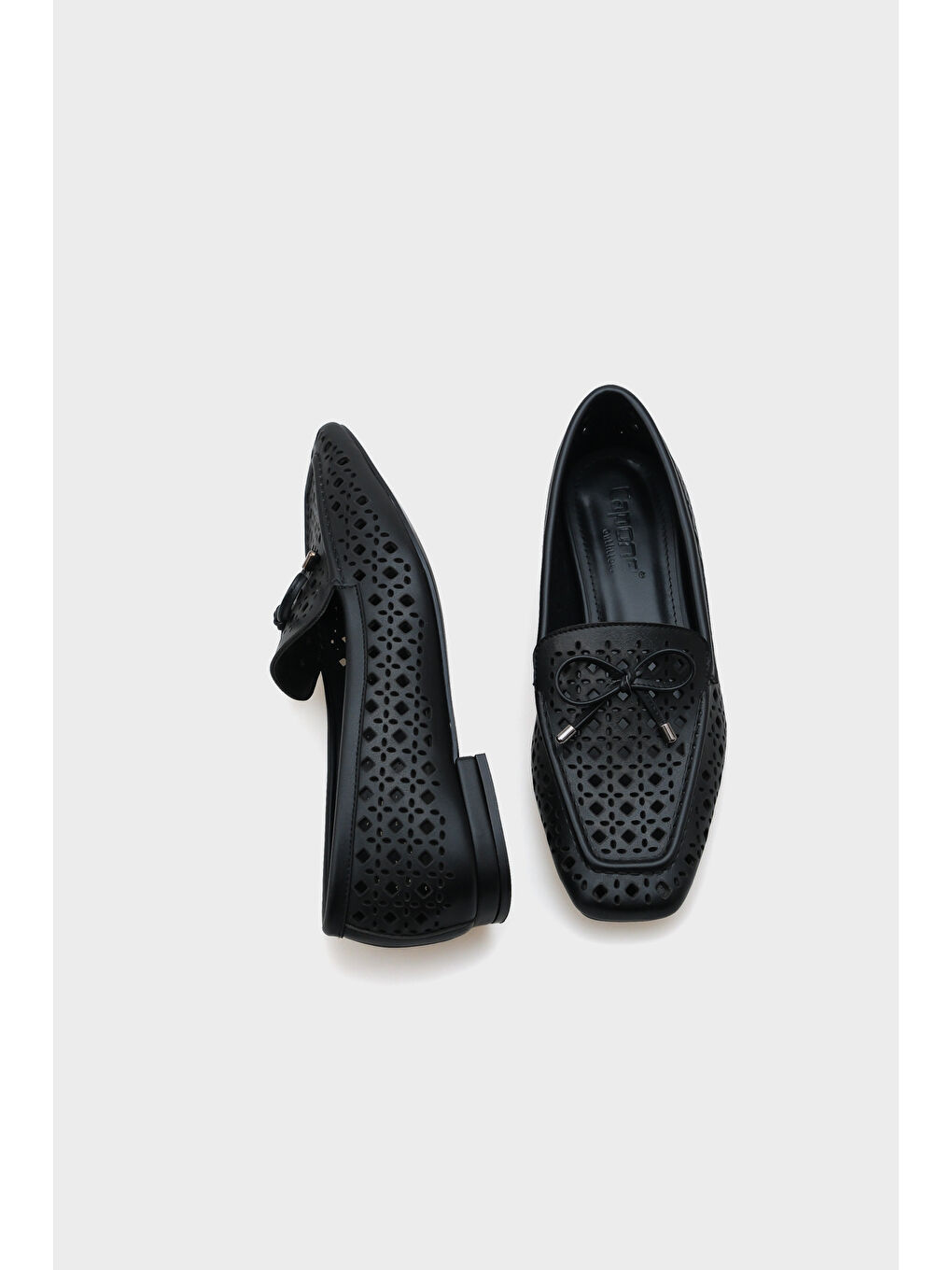 Siyah Cara Zımbalı Metalik Kadın Loafer-4