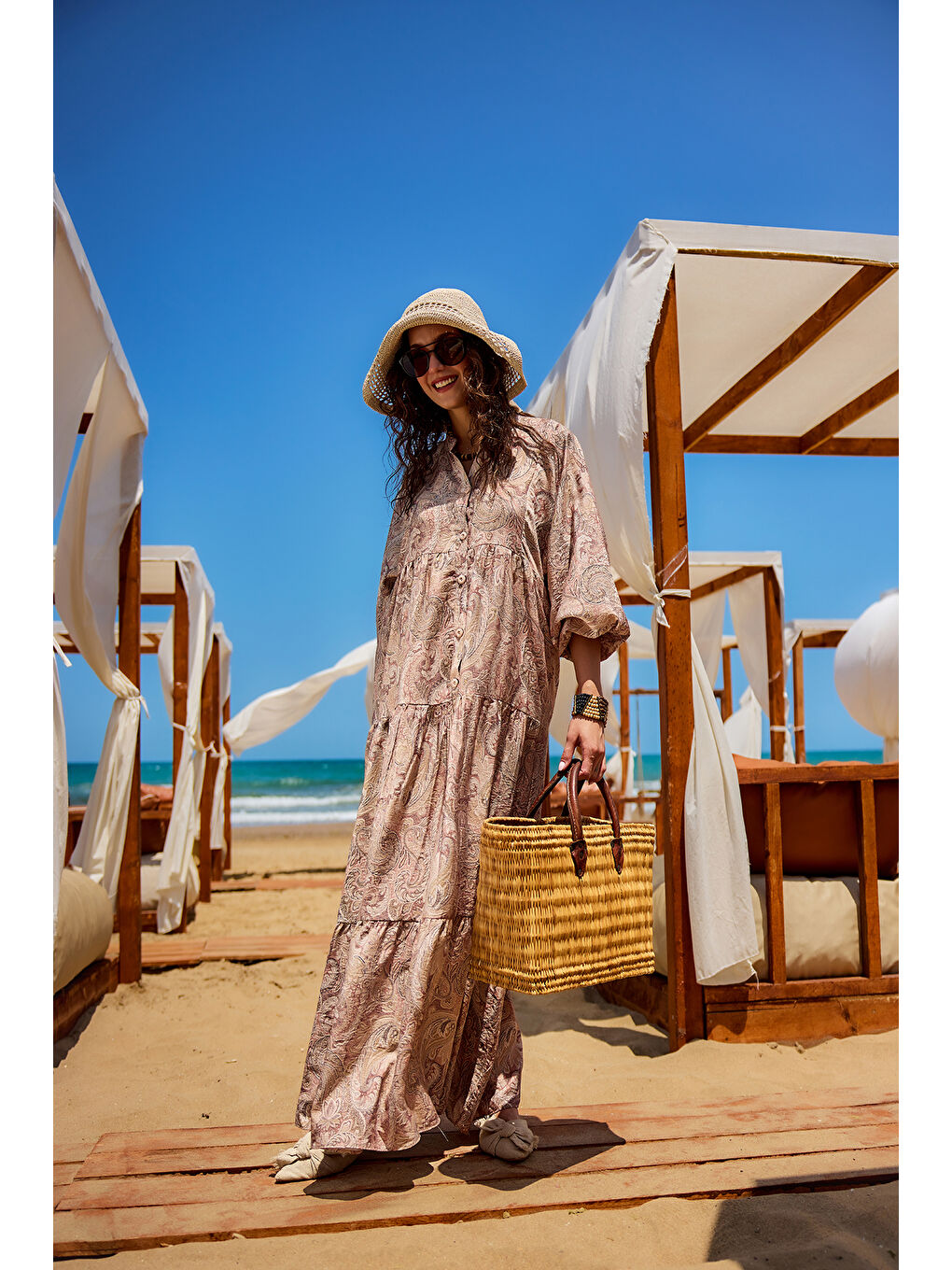 Bej Kadın Cassime Desenli Elbise Vizon