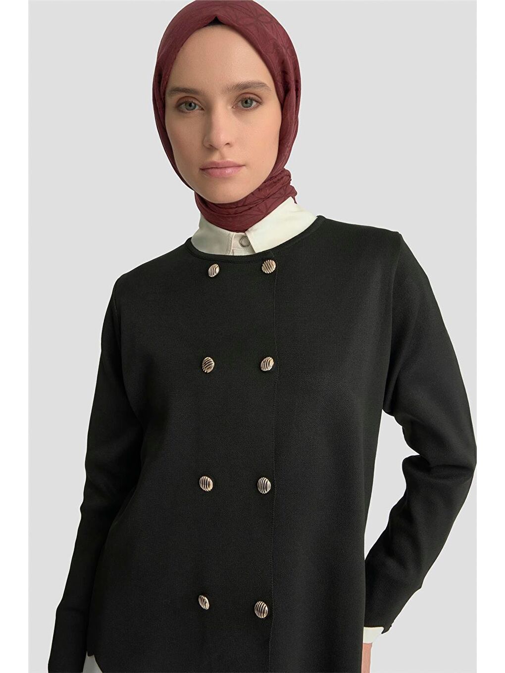 Düğme Detaylı Triko Takım 25Ktd6118 Siyah-3