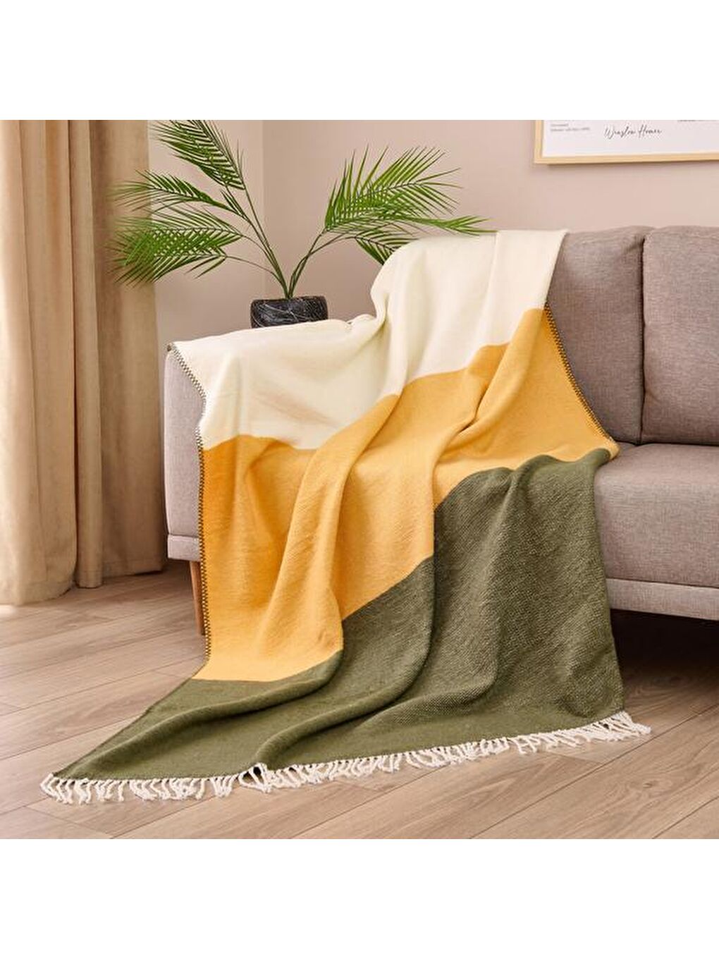 Soft Carta Jakarlı Skoç Tv Battaniyesi - Yeşil / Hardal - 130x170 cm