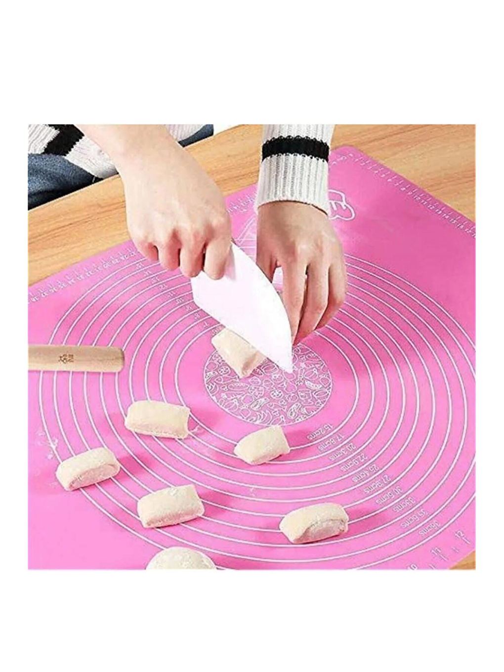 Karışık Isıya Dayanıklı Hamur Pişirme Altlığı Silpat ve Ölçülü Hamur Açma Matı 45x65 cm Pembe-3