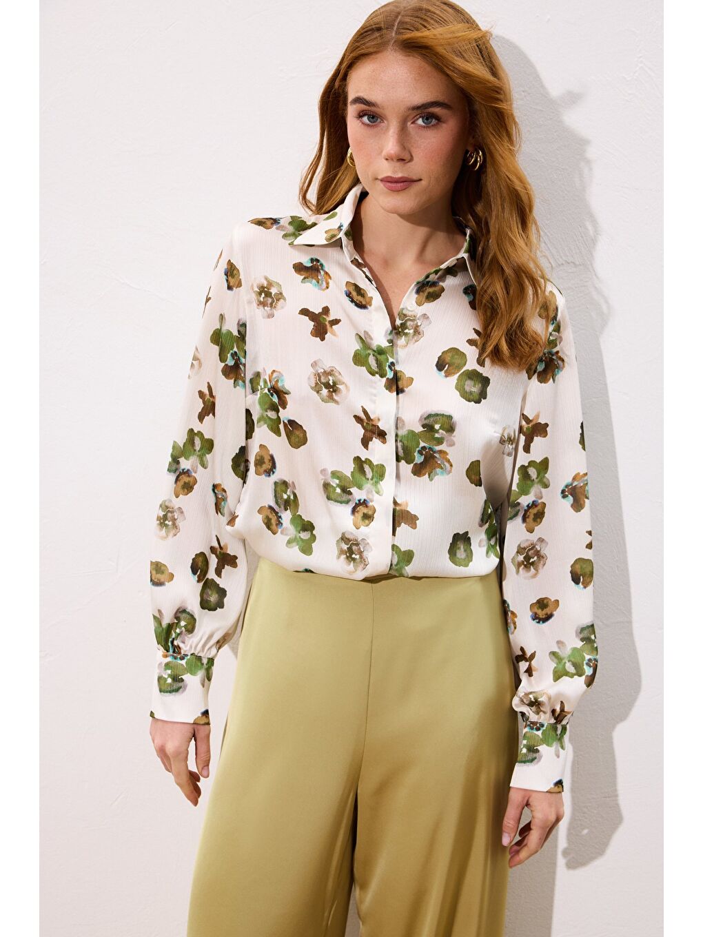 Desenli Salaş Gömlek - Haki-1