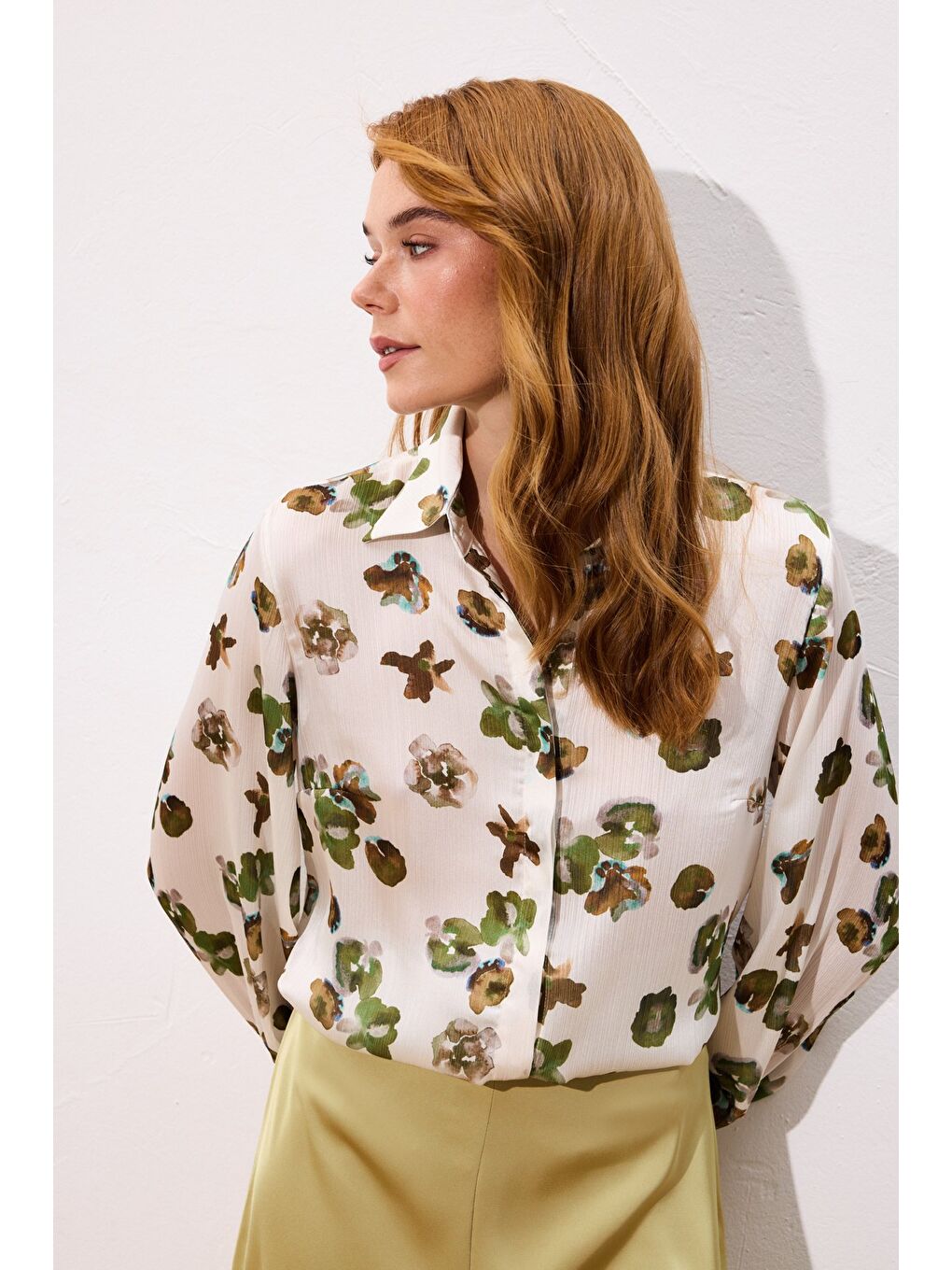 Desenli Salaş Gömlek - Haki-2