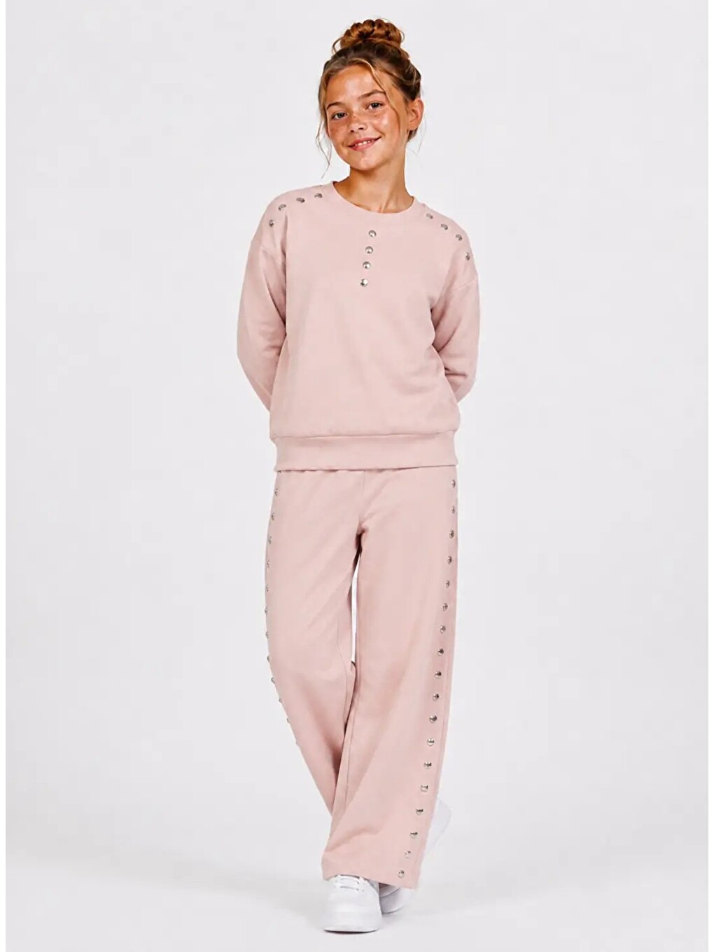 Pembe Zımba Detaylı Bol Paça Kız Çocuk Takım 32470-3