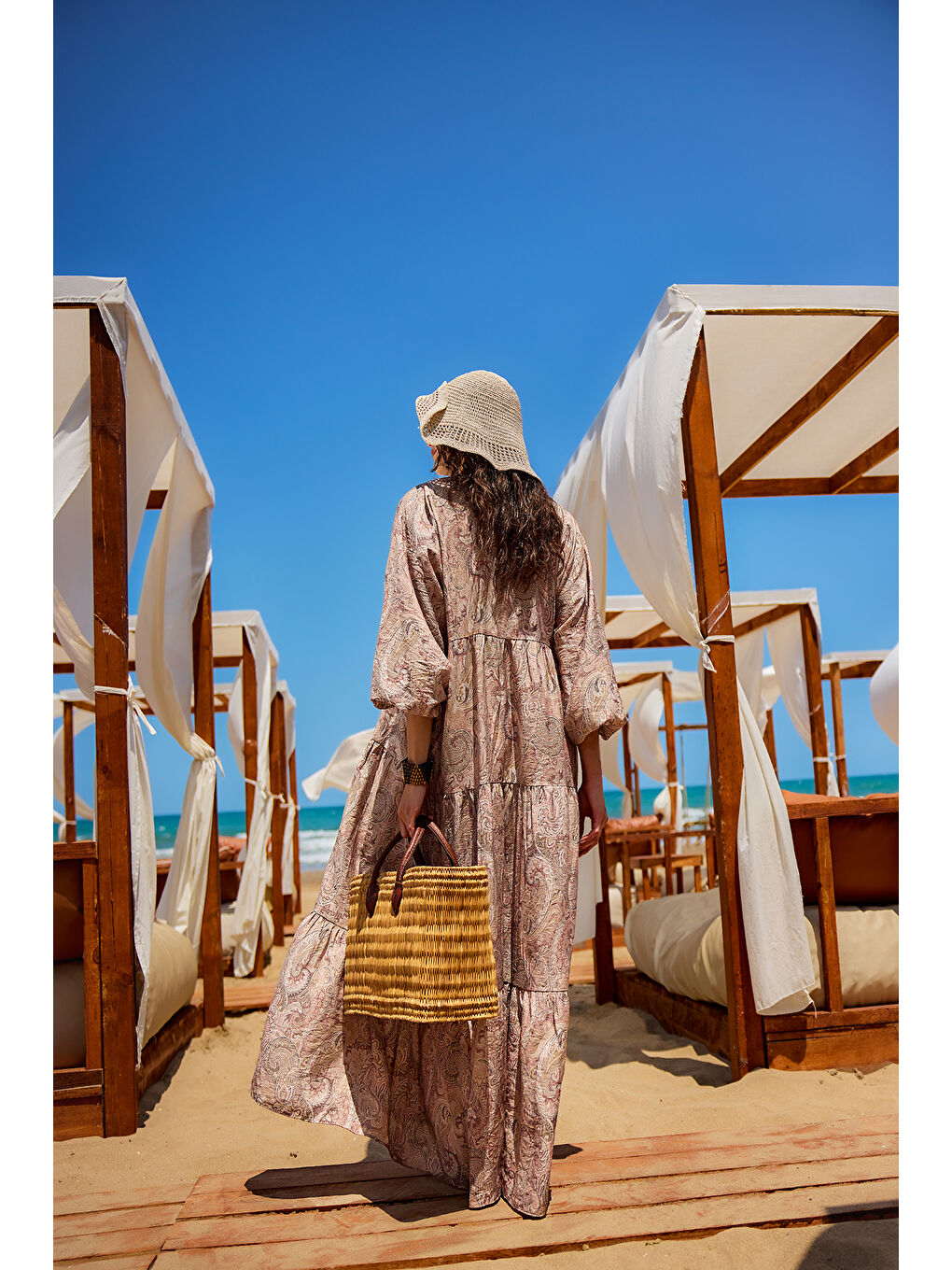 Bej Kadın Cassime Desenli Elbise Vizon-3