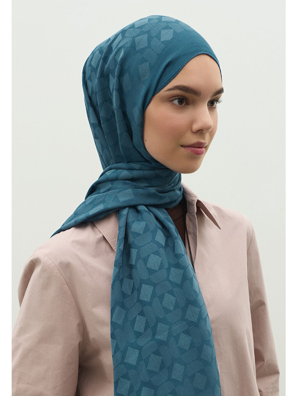 Mavi OSLO PAMUK FLOŞ JAKARLI ŞAL Jean MAVİ-1