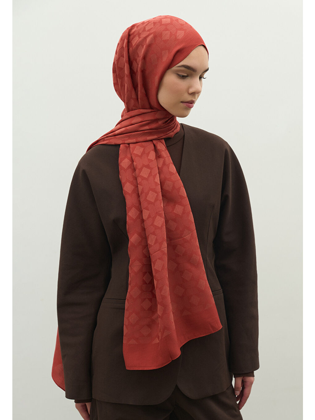 Kırmızı OSLO PAMUK FLOŞ JAKARLI ŞAL SOFT KIRMIZI-1