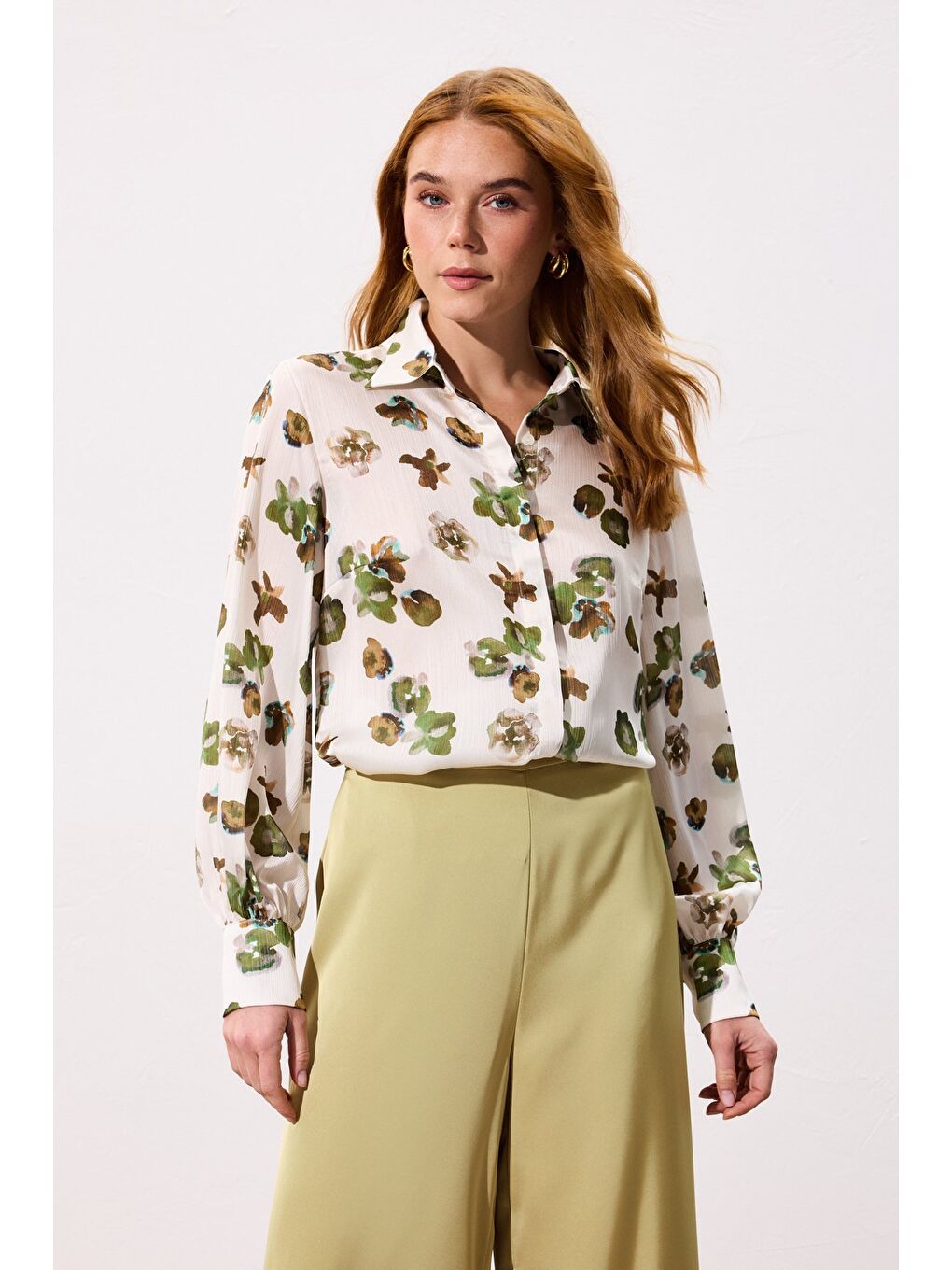 Desenli Salaş Gömlek - Haki-3